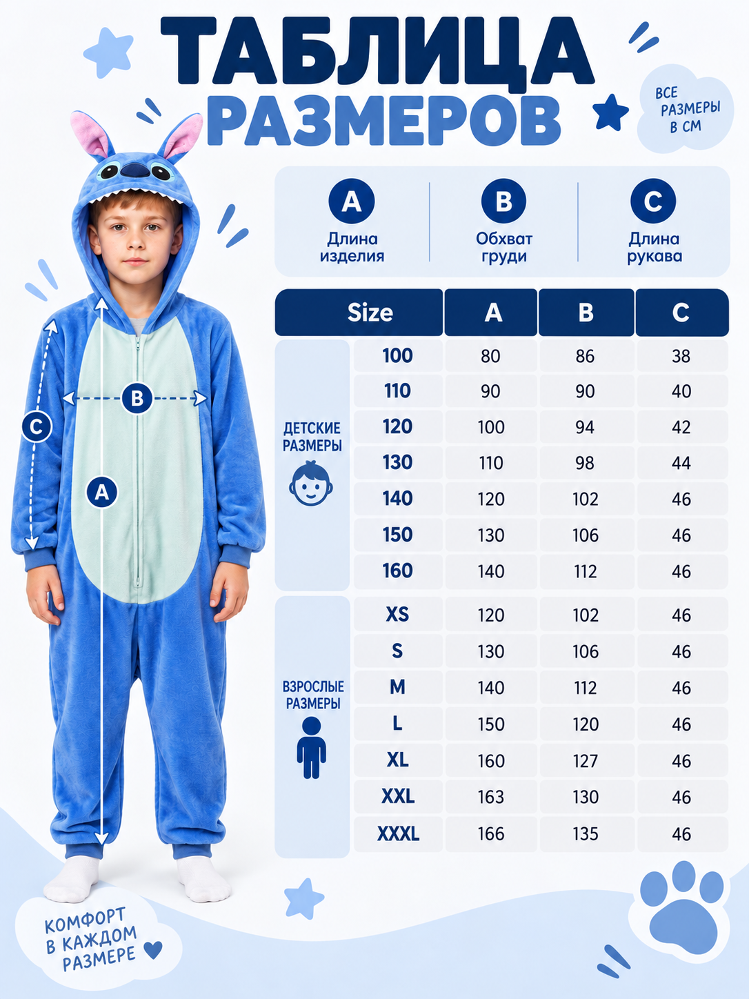 Insulated Hooded Pajama Jumpsuit with Ears, Blue