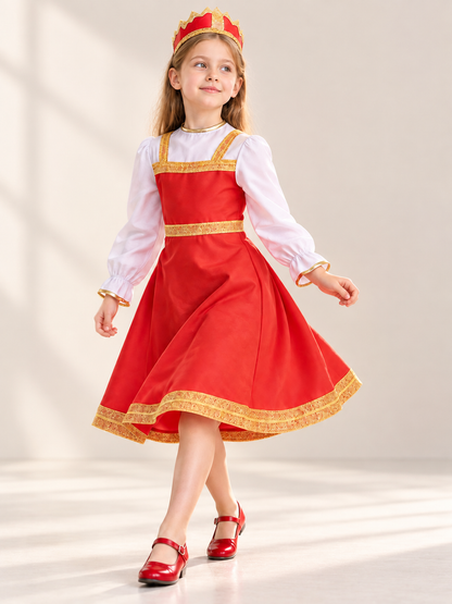 Children's Stage Costume with Red Dress and Crown size guide