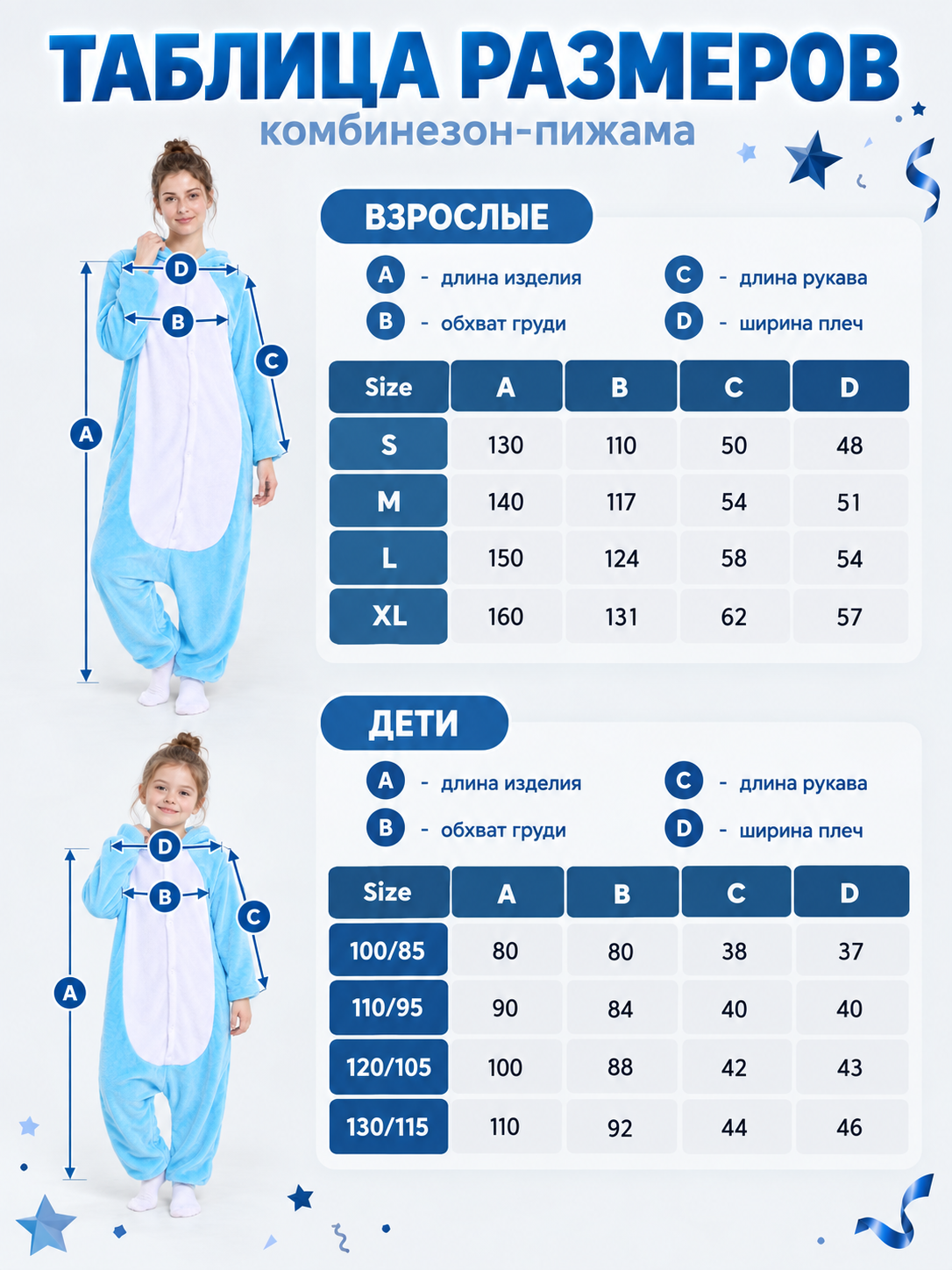 Blue Flannel Pajama Jumpsuit with White Panel