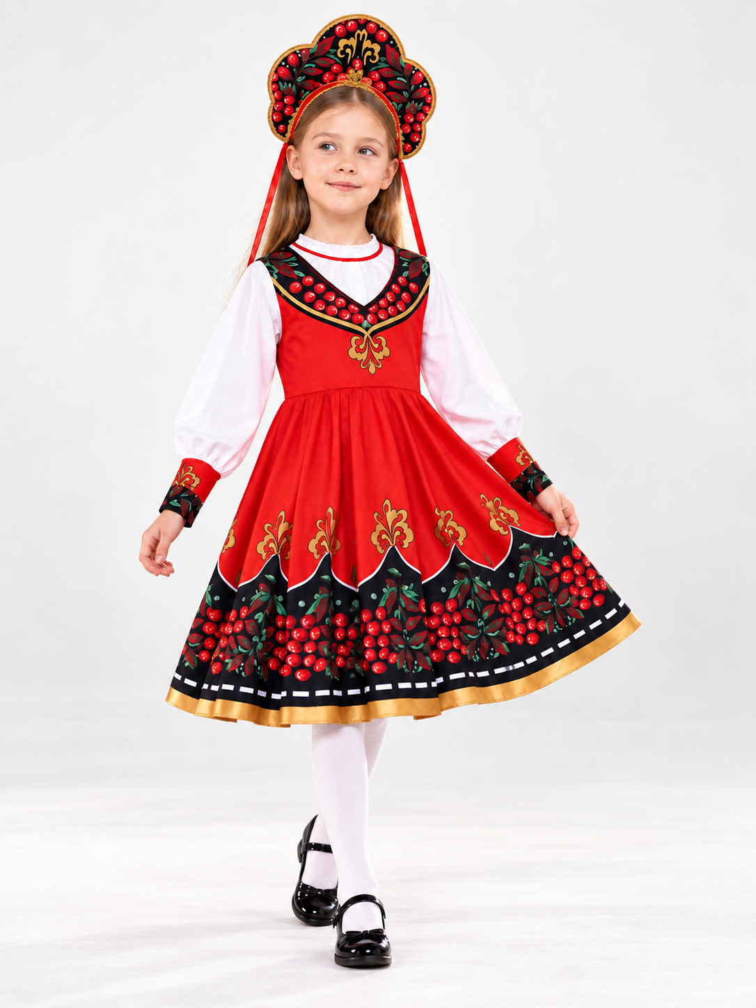 black girls russian traditional stage costume set size chart