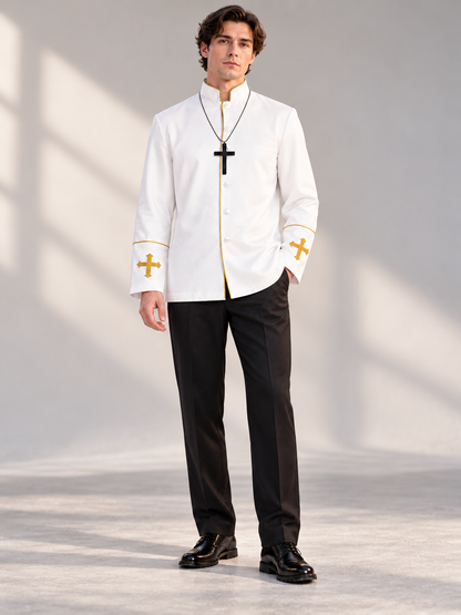 White Priest Costume with Embroidered Crosses