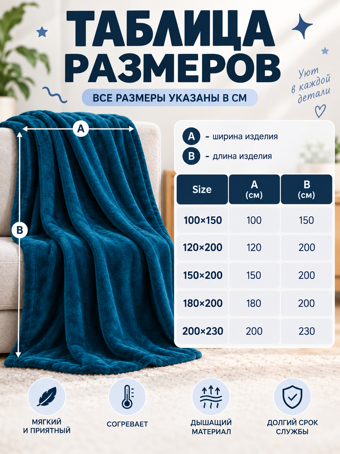 Fleece Blanket Dark Blue Reversible Soft