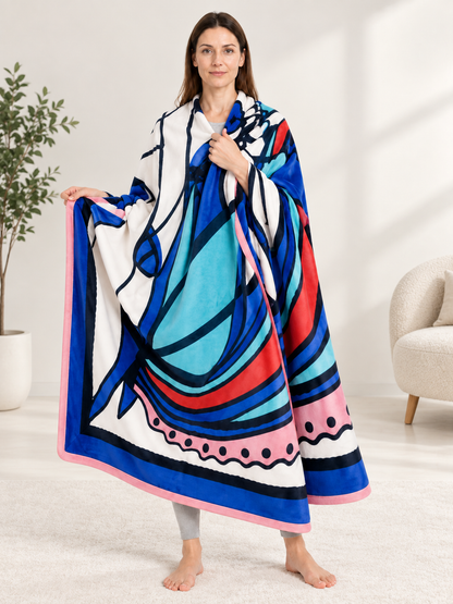 Flannel Blanket with Multicolor Geometric Print