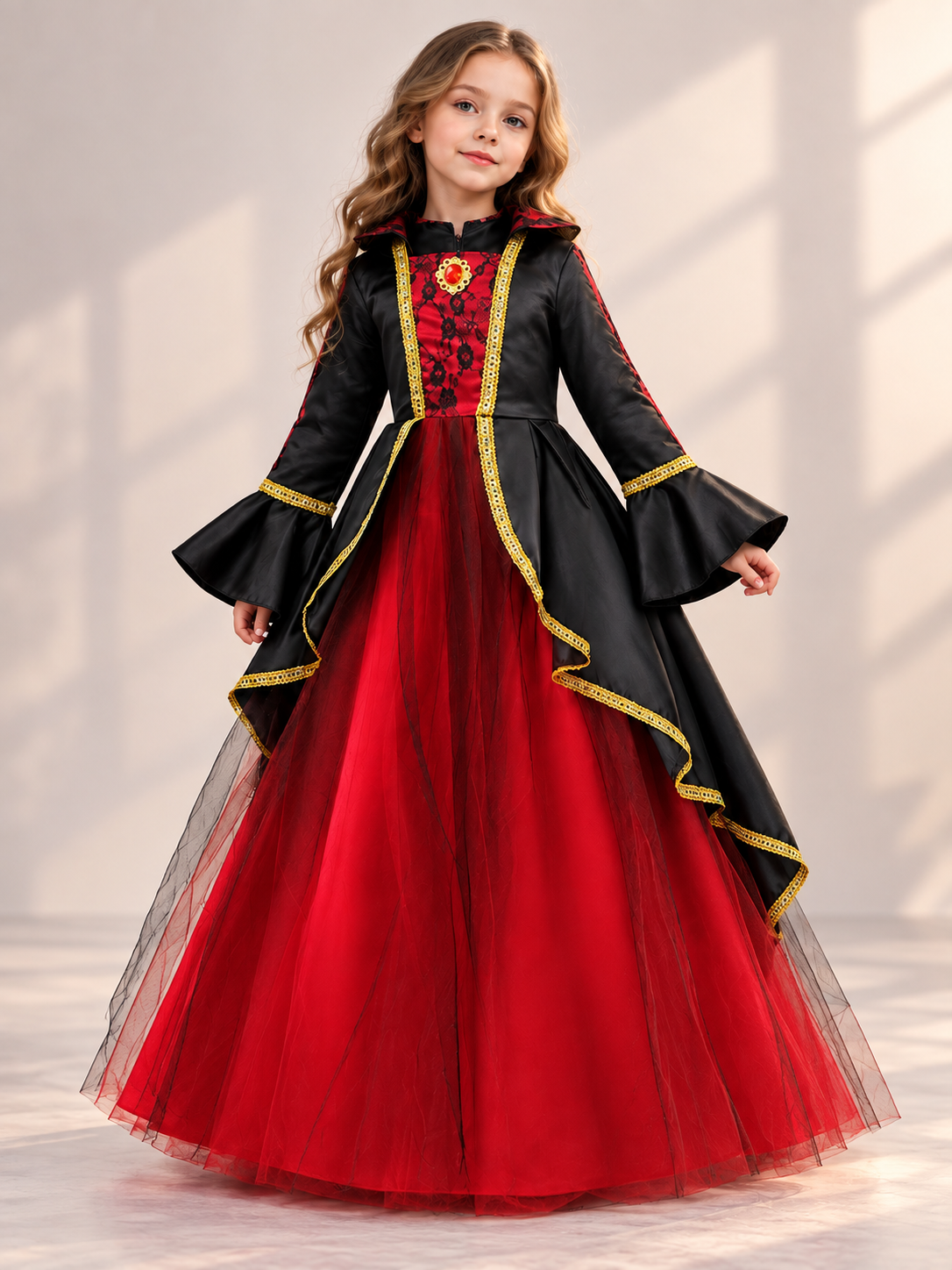 Kids' black carnival dress with gold trim