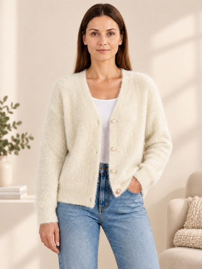 Faux Fur Cardigan Fuzzy Light Beige