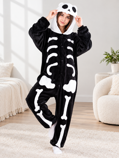 Hooded Kigurumi with Bone Print, Black and White size guide