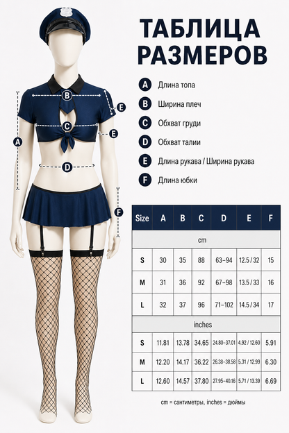 Two-Piece Police Costume with Skirt size guide