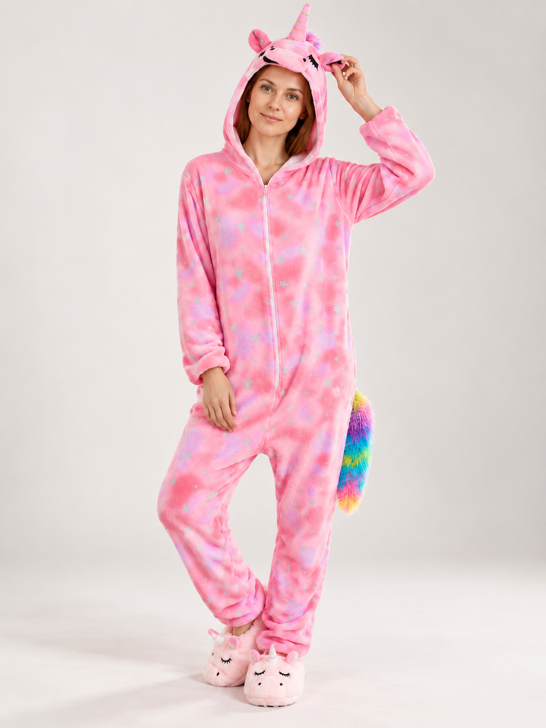 Pink Fleece Unicorn Hooded Kigurumi Jumpsuit