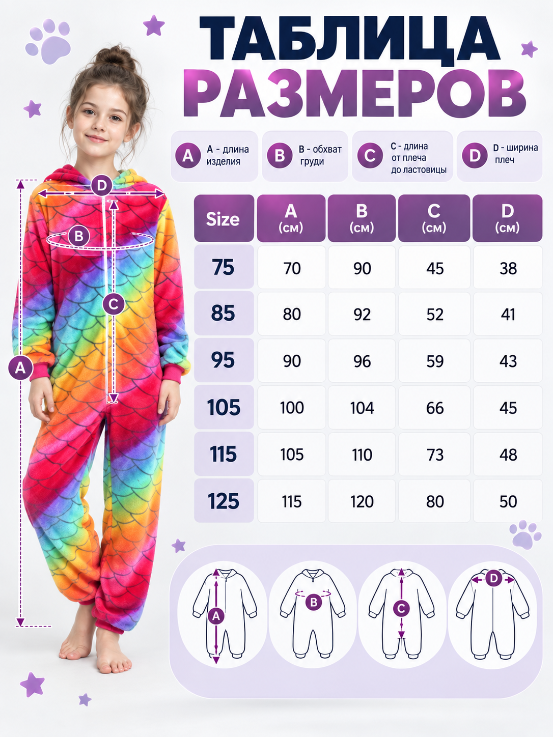 Flannel Rainbow Scale Print Jumpsuit Pajamas