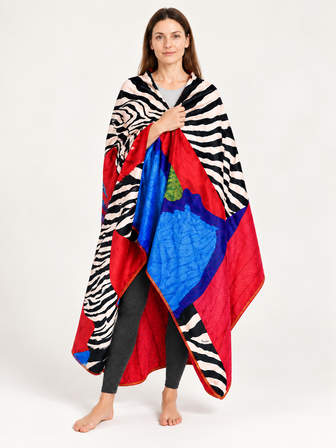 Multicolor Blanket with Geometric Pattern and Border