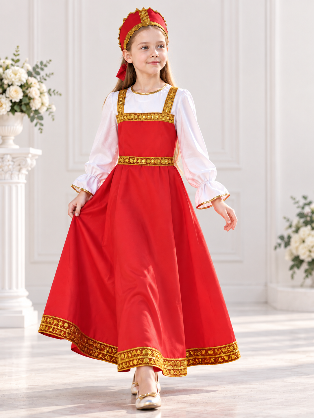 Red-and-White Cosplay Dress Costume with Headpiece size guide
