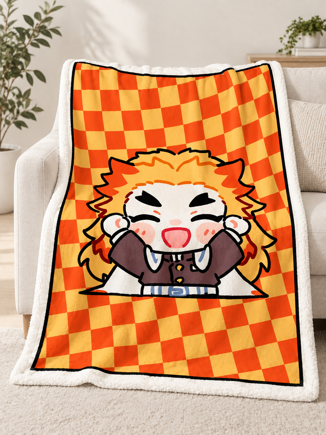 Flannel Throw Blanket with Plaid Print and Cartoon Design size guide