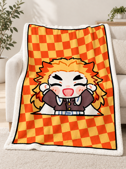 Flannel Throw Blanket with Plaid Print and Cartoon Design size guide