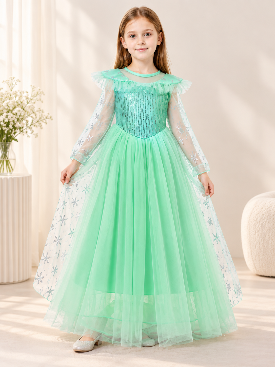 Children’s Mint-Green Party Dress with Cape