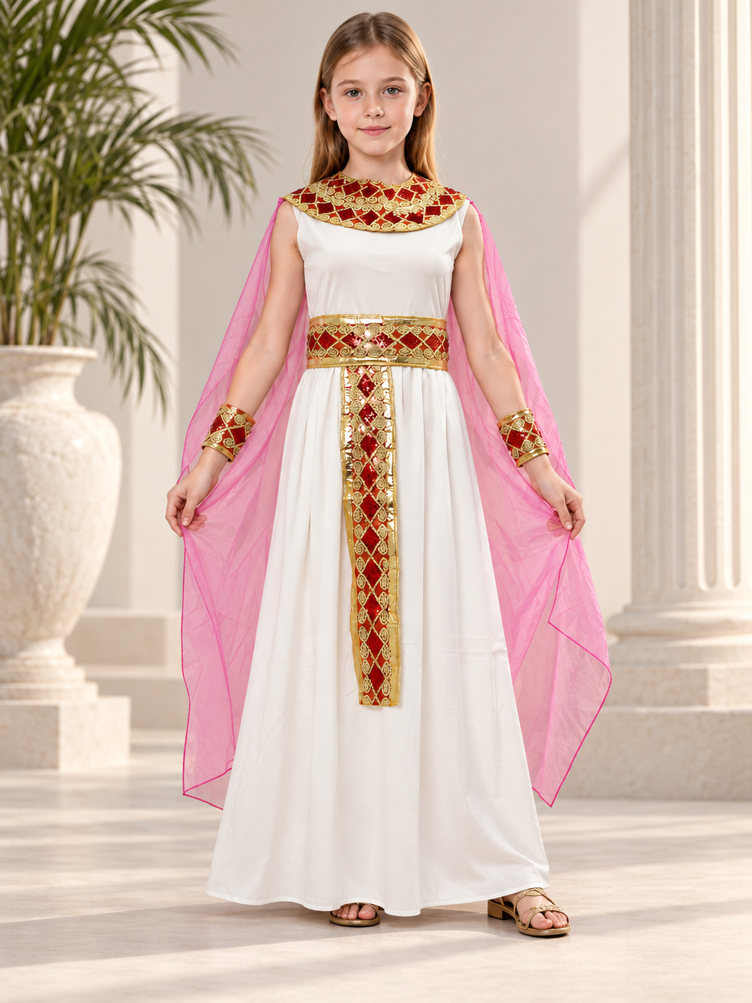 Egyptian-Style Carnival Costume, White with Cape