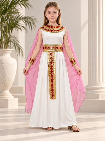 Egyptian-Style Carnival Costume, White with Cape
