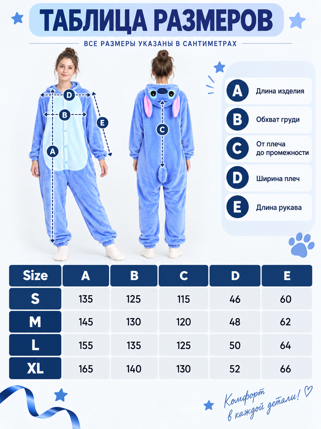 Blue Flannel Hooded Pajama Jumpsuit with Ears