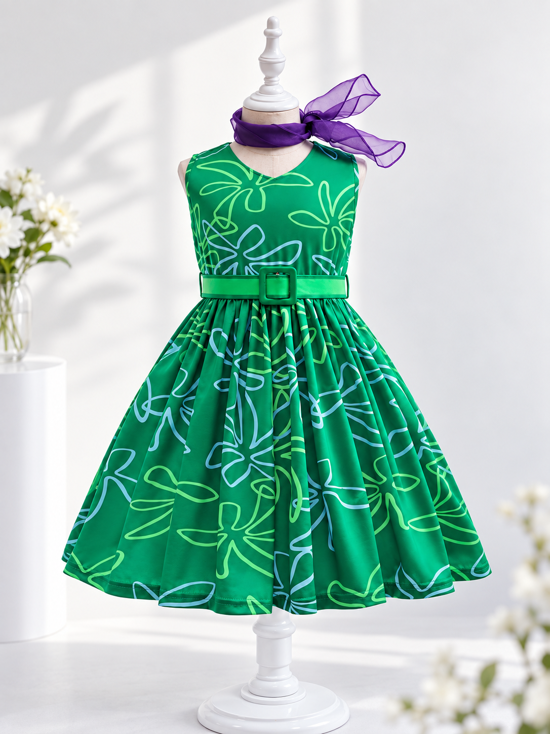 Dark Green Children's Holiday Dress with Belt