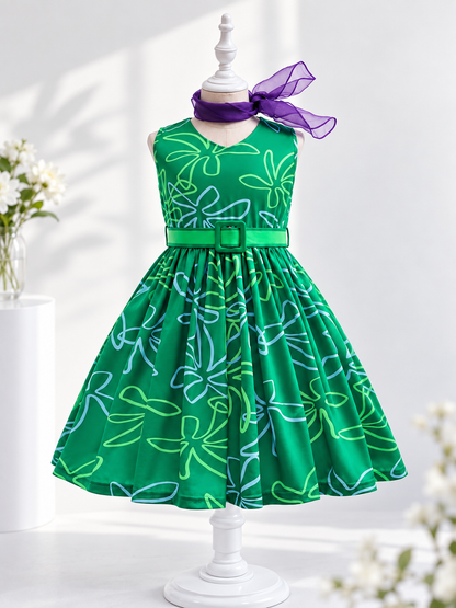 Dark Green Children's Holiday Dress with Belt