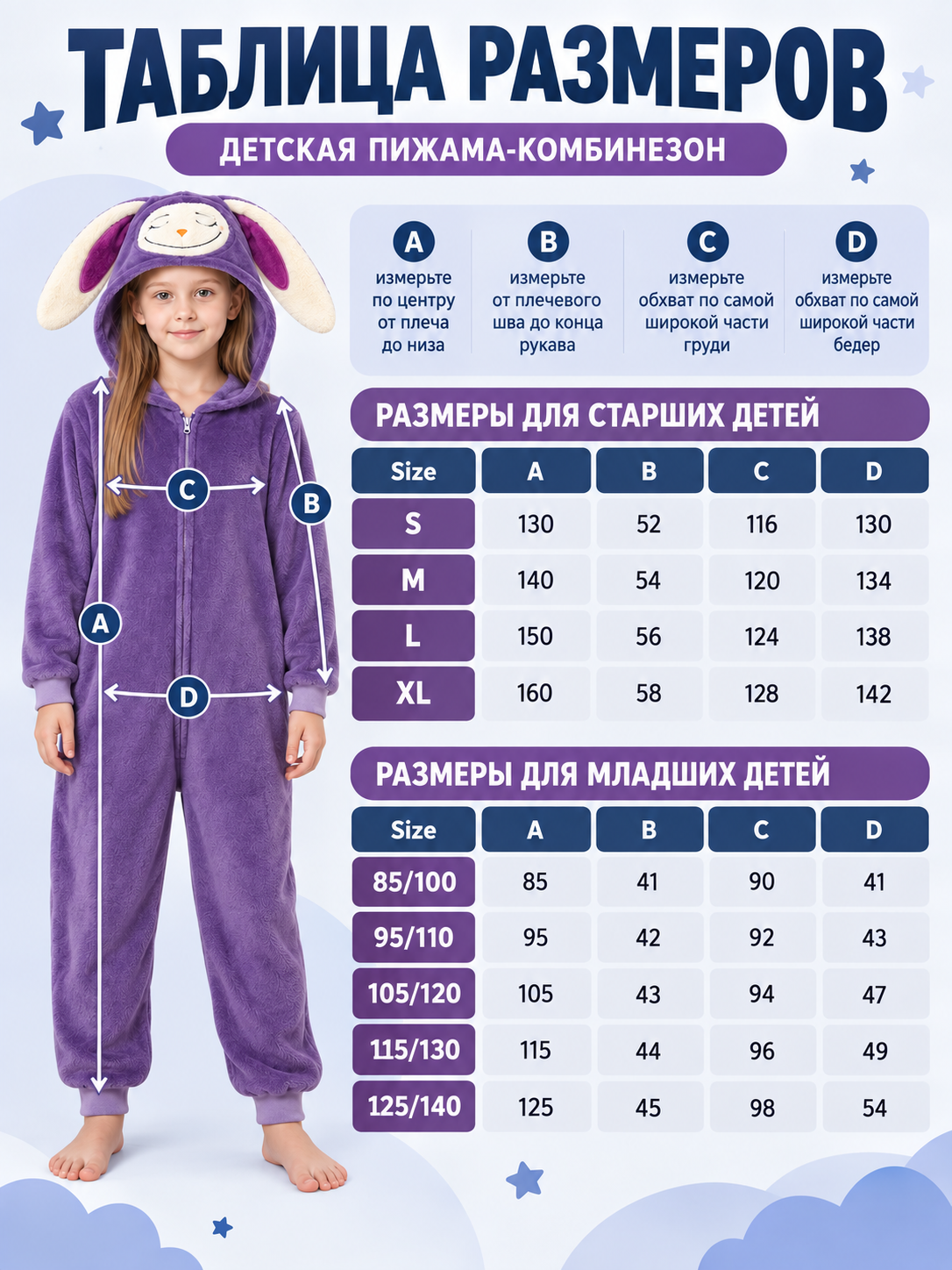 Kids' Purple Hooded Pajama Jumpsuit with Ears