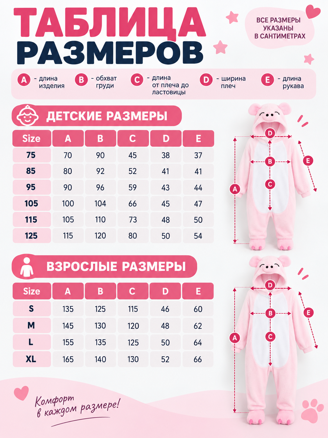 Kids' Pink and White Hooded Pajama Jumpsuit with Ears