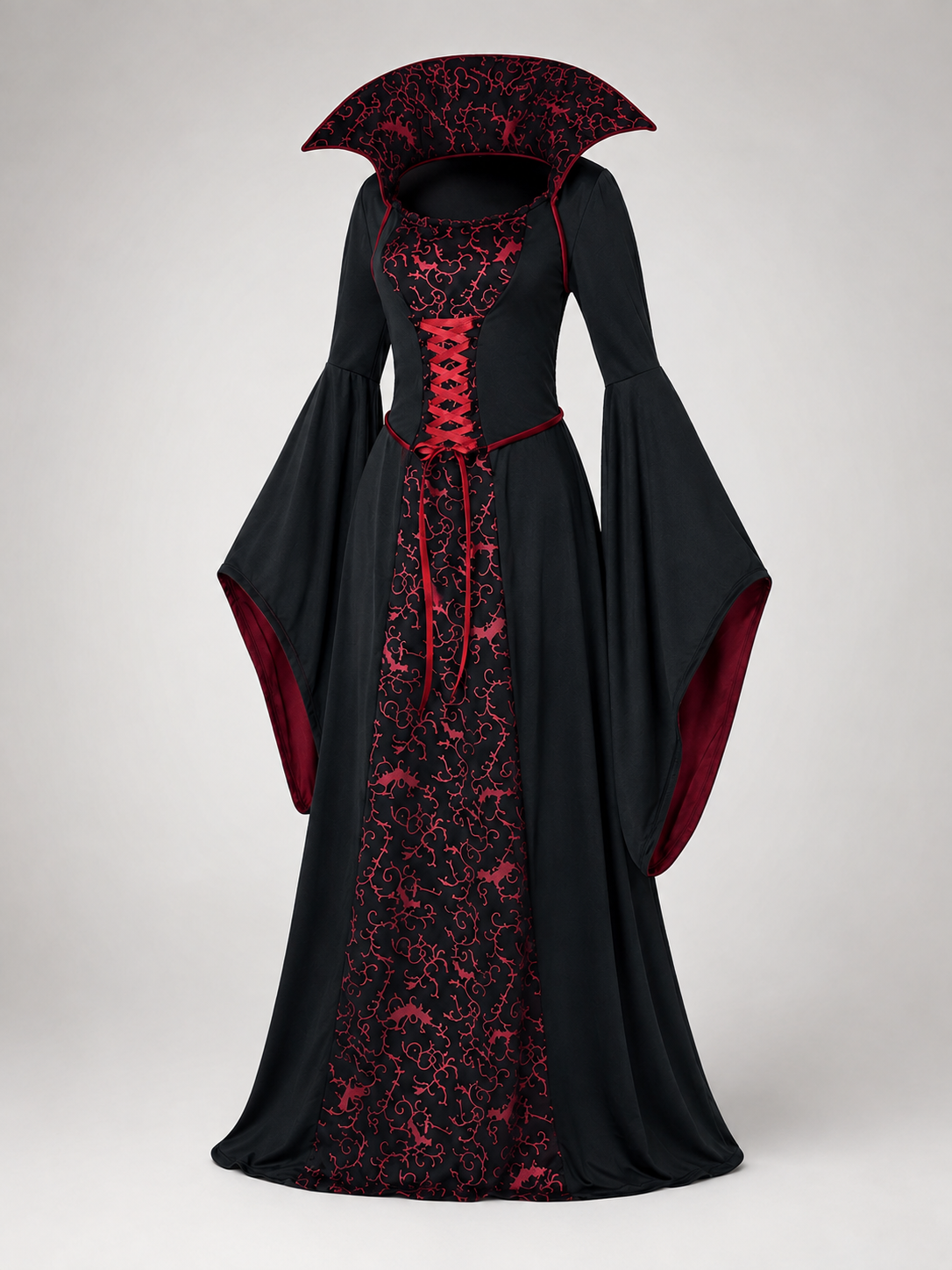 Floor-Length Gothic Dress with Red Pattern size guide