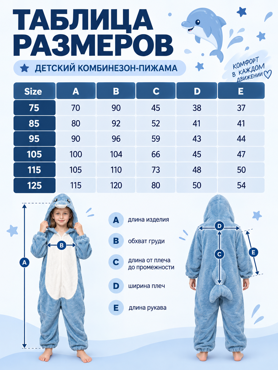 Blue Fleece Pajama One-Piece with Dolphin Hood