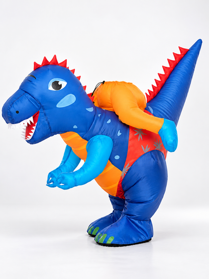Inflatable Blue Dinosaur Costume with Spikes and Open Mouth