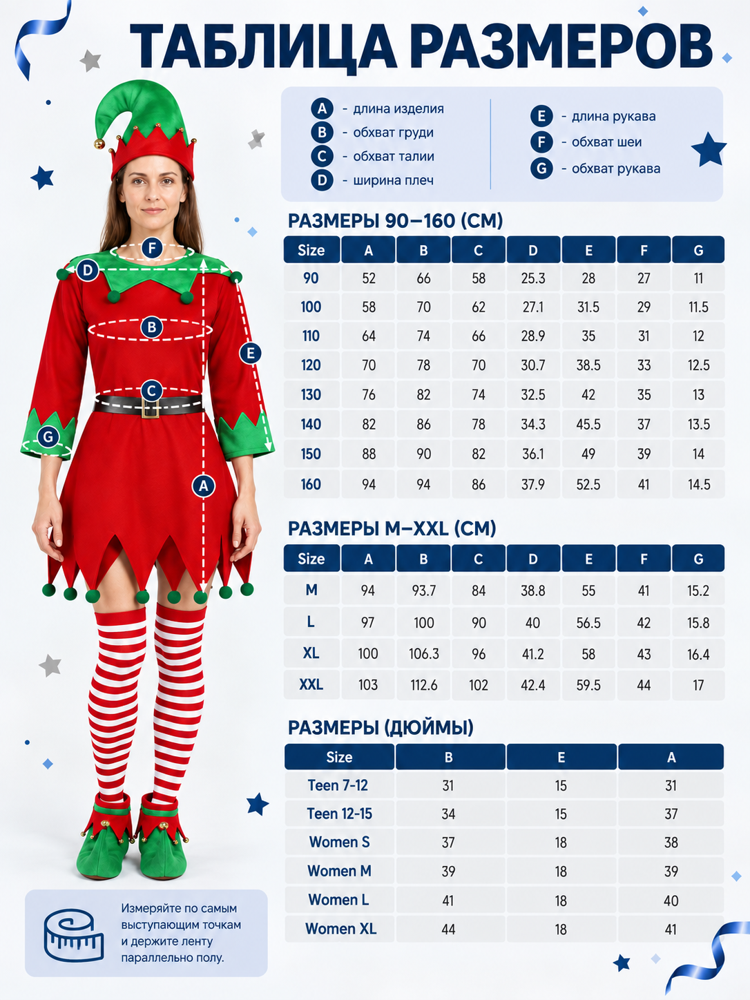 Elf Costume: Red Dress and Hat size guide