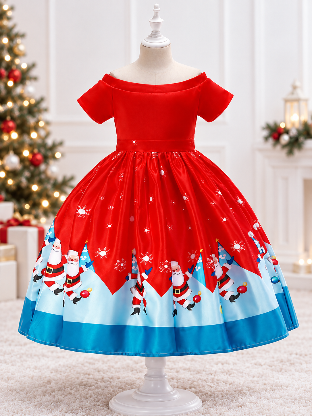 Festive Dress with Snowflakes and a Flared Skirt