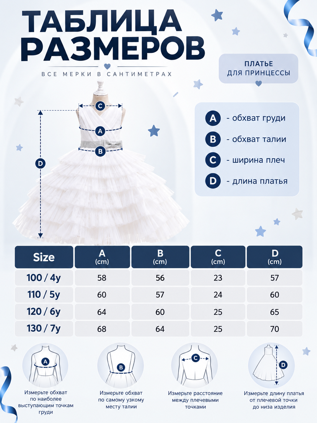 Children's Dress with a Tiered Skirt and V-Shaped Bodice size guide