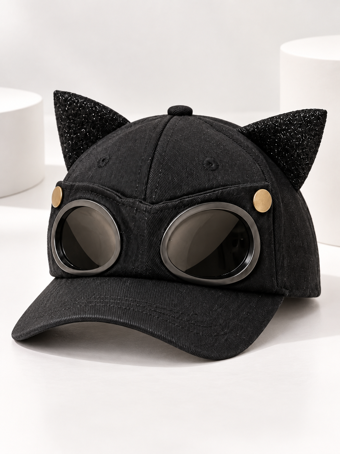 Kids' Baseball Cap with Ears and Decorative Glasses, Black