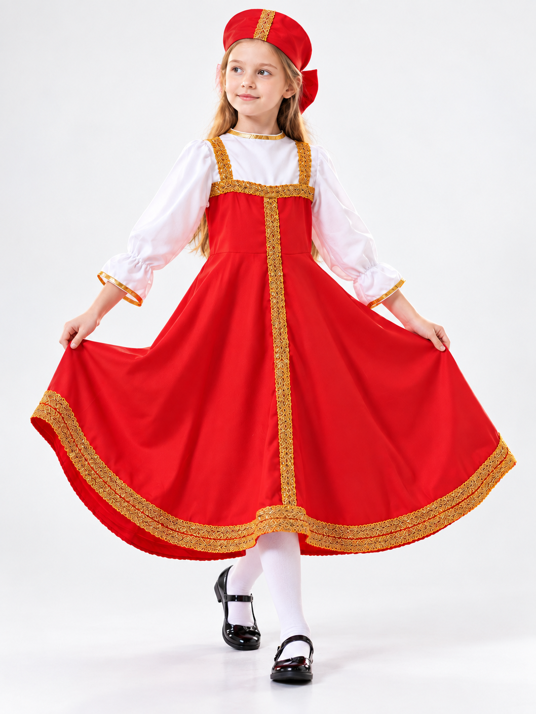 Children's Red Stage Costume with Headpiece size guide