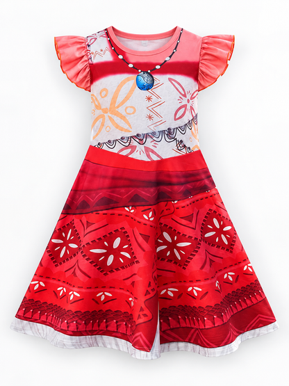 Girls' A-Line Dress with Geometric Print and Ruffles