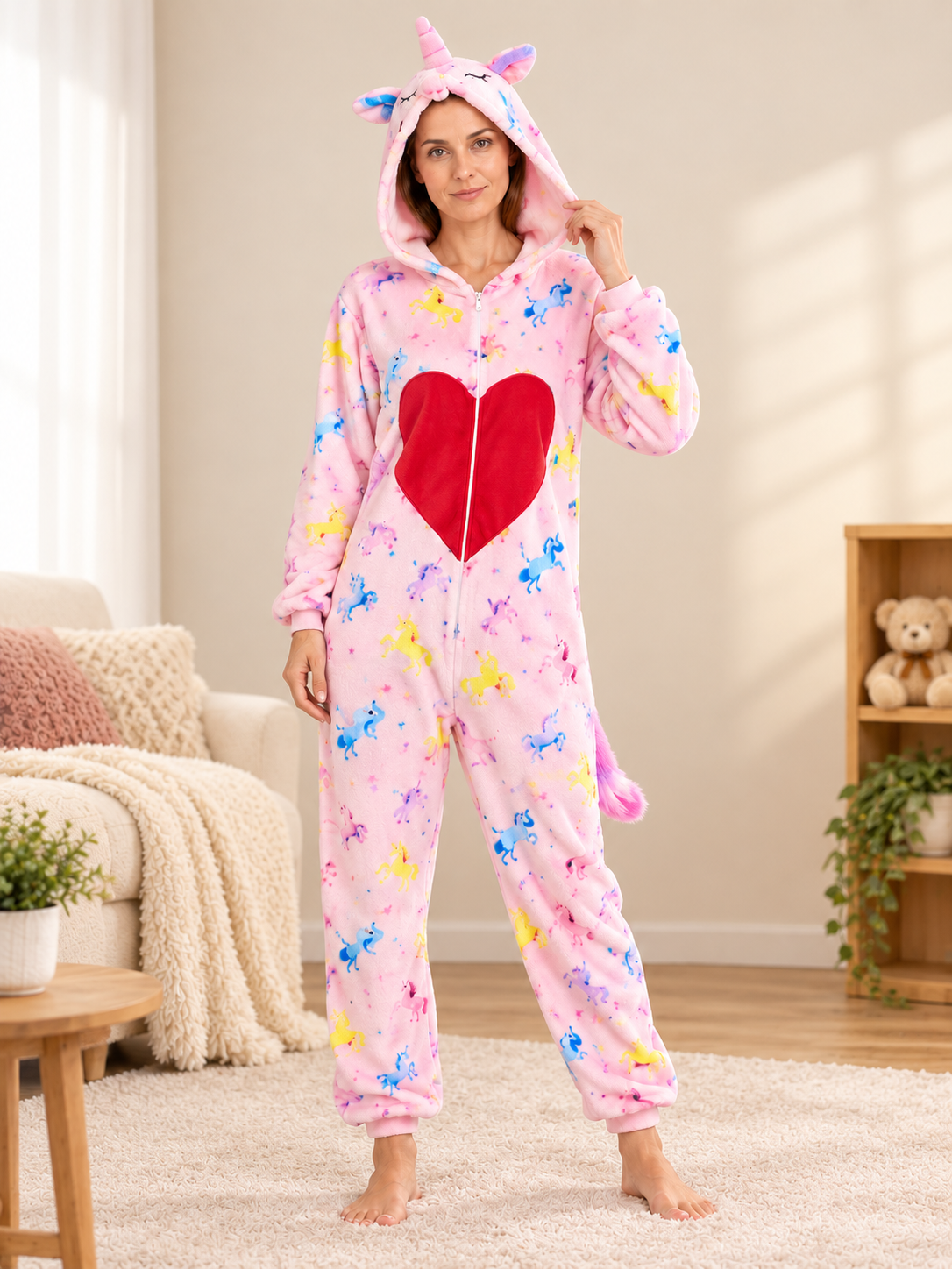 Pink Hooded Pajama Jumpsuit with Ears
