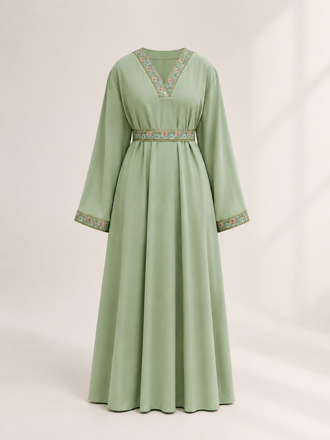 Light Green Embroidered Dress with Tie Belt size guide