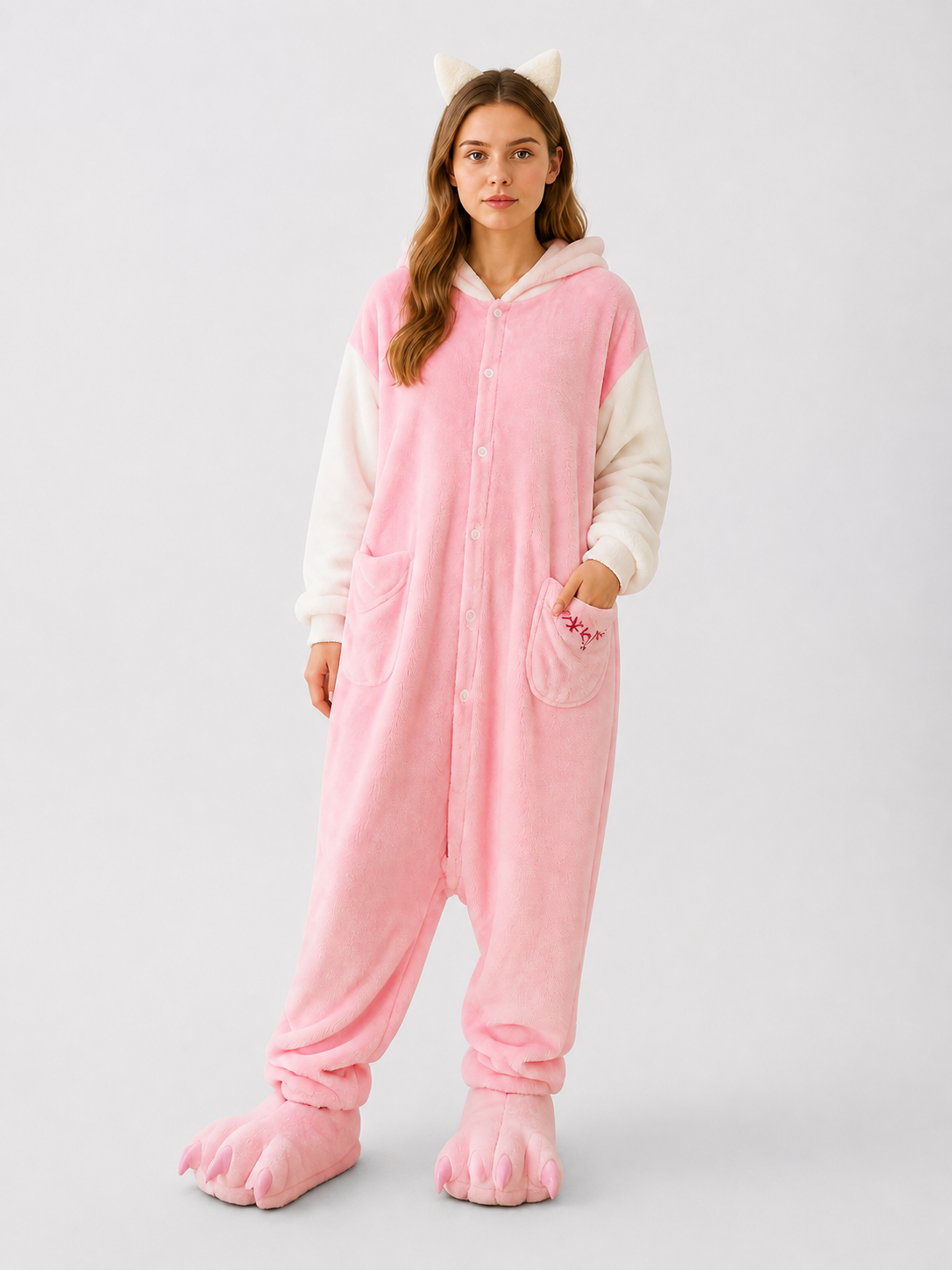 Pink Hooded Pajama Jumpsuit with Ears size guide
