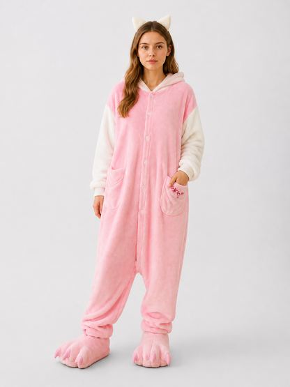 Pink Hooded Pajama Jumpsuit with Ears size guide