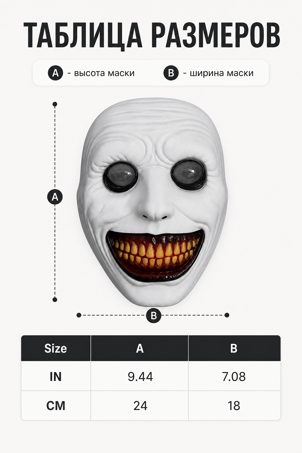 1pc Halloween Grinning Horror Face Mask, Full Face Creepy Costume Style