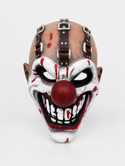 Full-face clown mask for cosplay with straps size guide