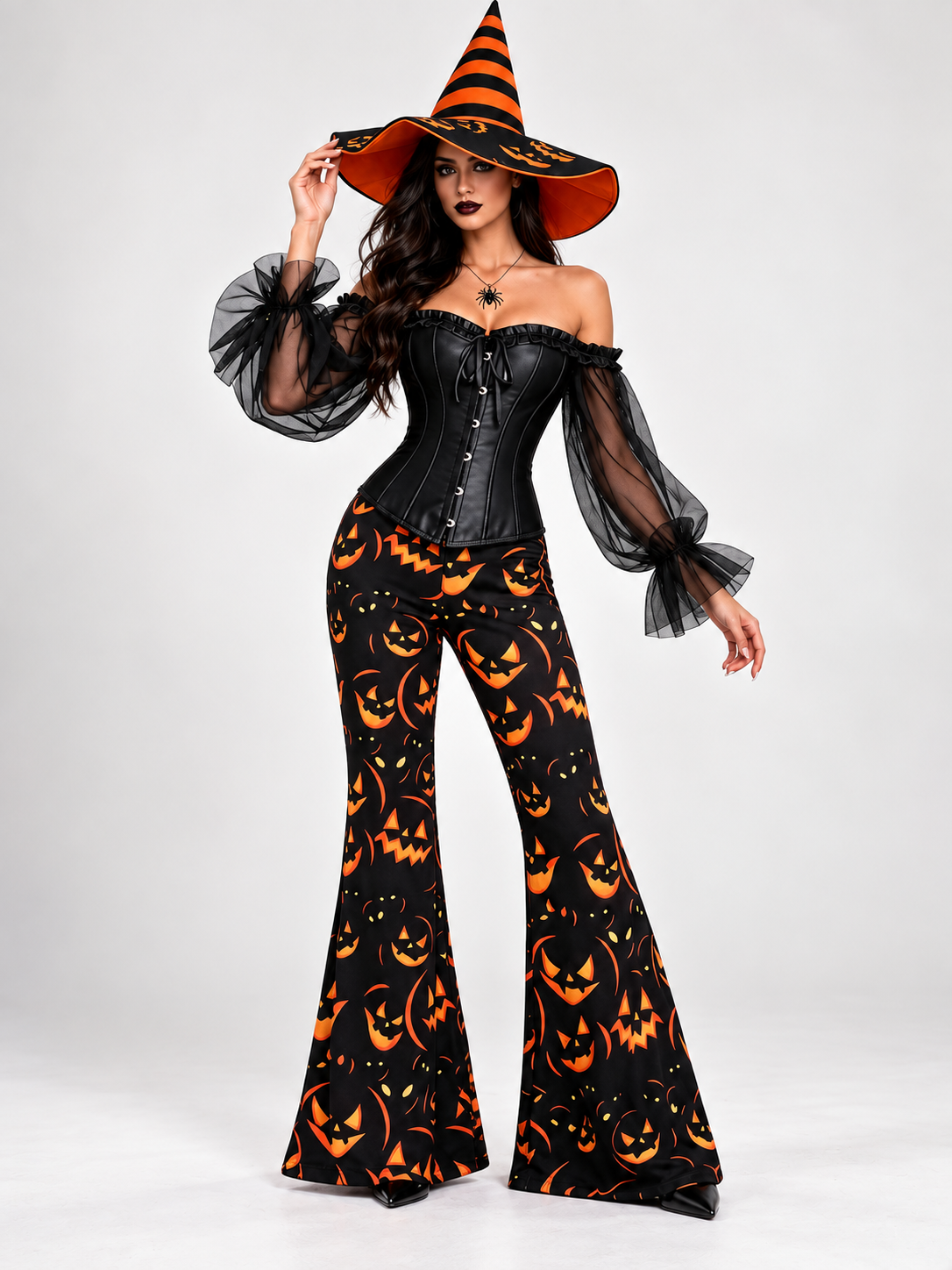 Halloween Witch Costume: Corset, Pants, Hat, Necklace