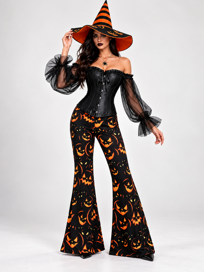 Halloween Witch Costume: Corset, Pants, Hat, Necklace