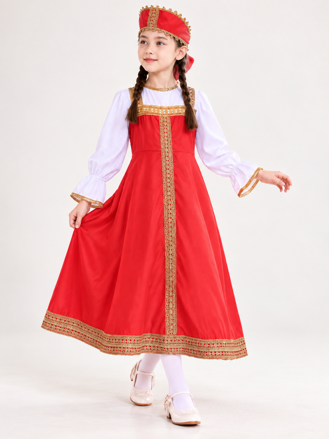 Red Dress with Headpiece and Gold Braid size guide