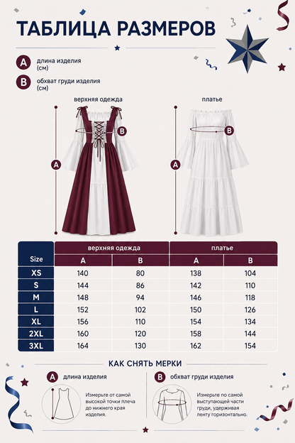 Burgundy Victorian-Style Dress with White Inserts size guide