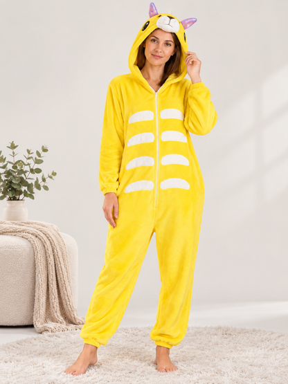 Yellow Flannel Hooded Pajama Jumpsuit