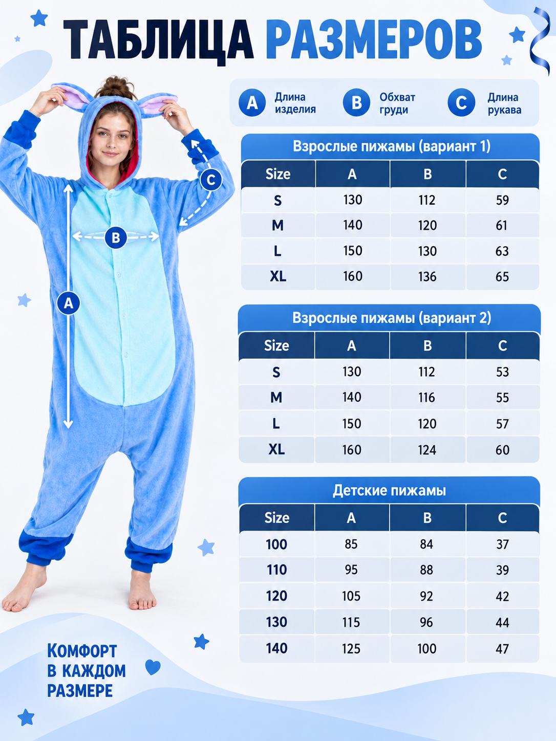 Blue Hooded Pajama Jumpsuit with Ears