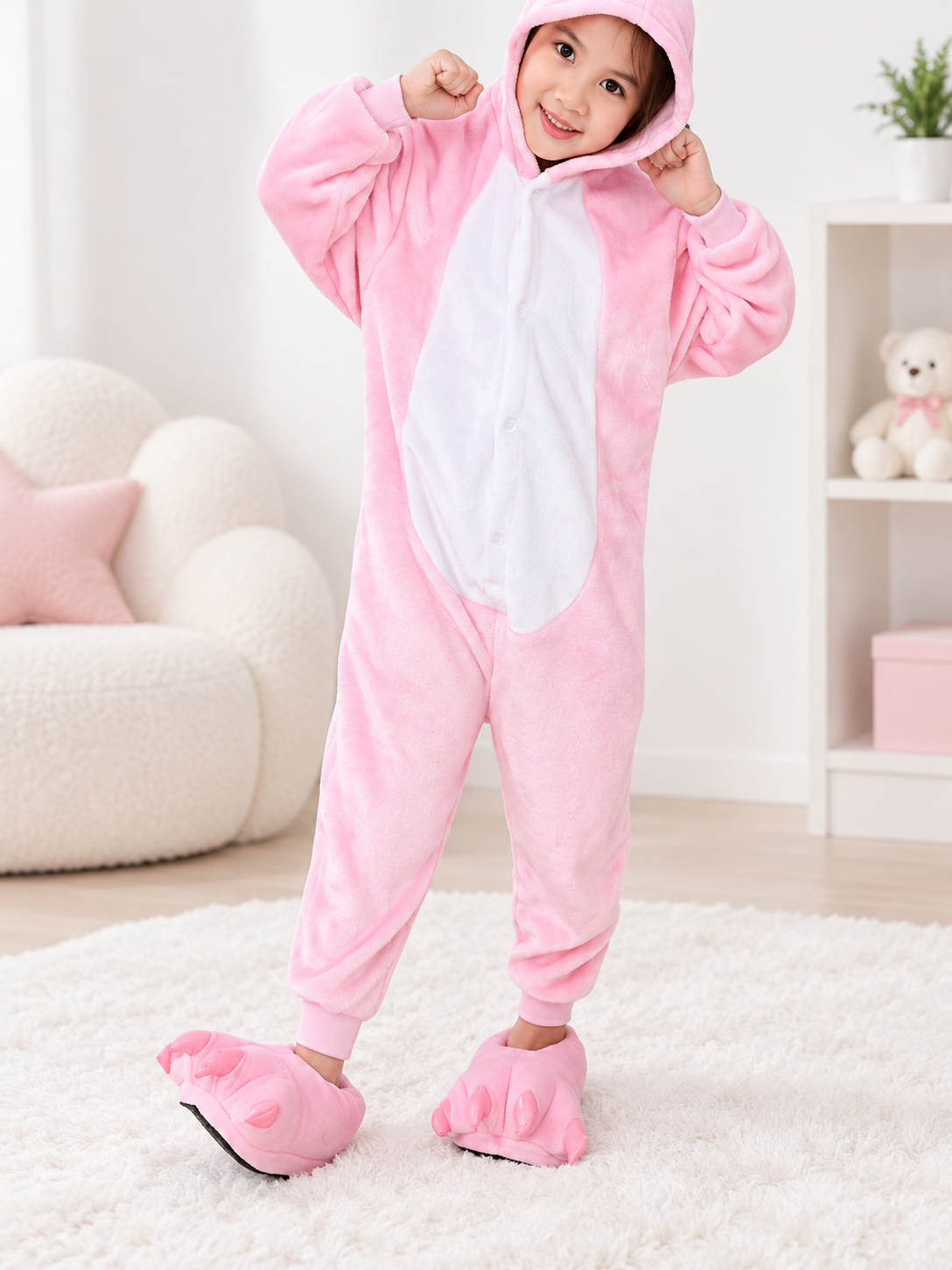 Children's Hooded One-Piece Pajama with White Panel