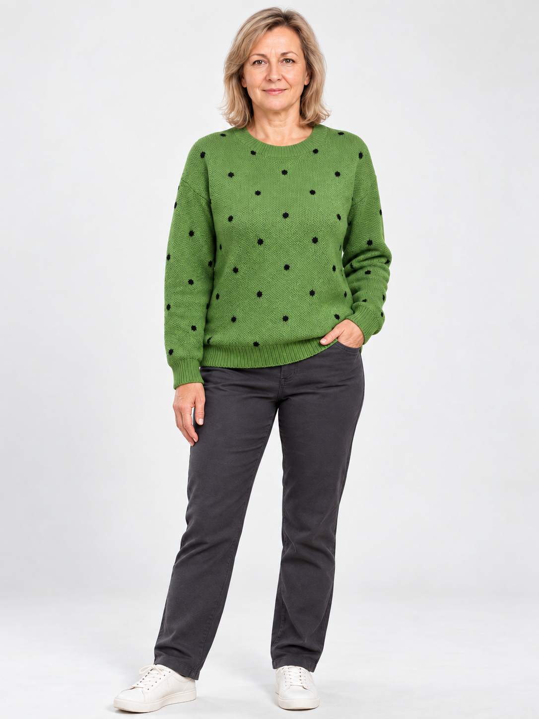 Dark green polka dot sweater, loose fit