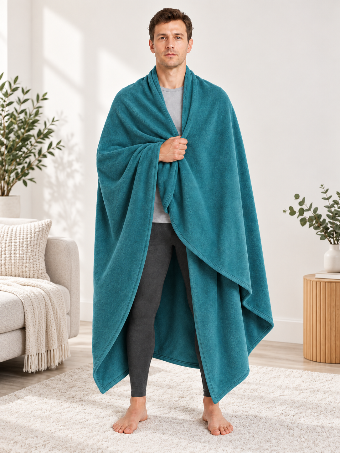 Double-Sided Turquoise Fleece Blanket size guide