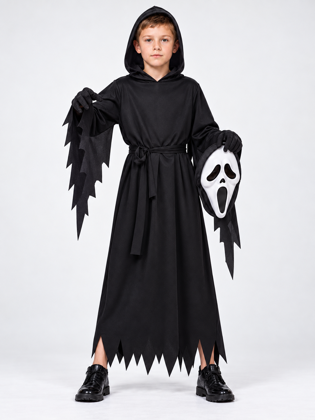 Black Cosplay Costume with Hood, Belt, and Mask